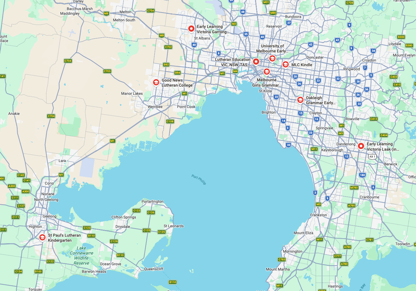Map of LEVNT Early Childhood centre locations